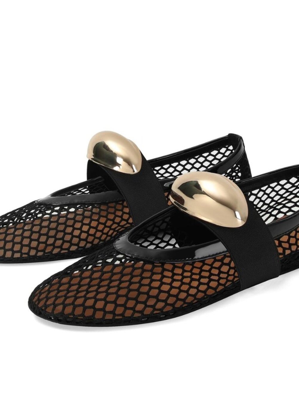 Women's Mesh Ballet Flats Fishnet Ballerina Flats Buckle Strap Mary Jane Causal